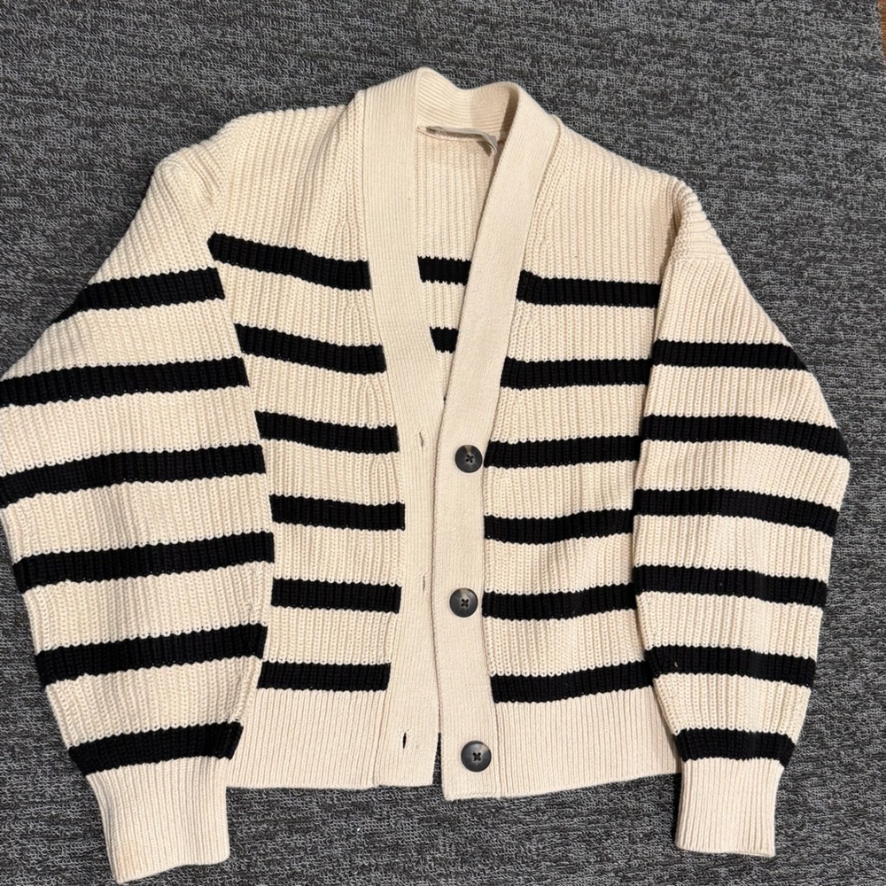 Everlane | The Organic Cotton Relaxed Cardigan Canvas Black Stripes